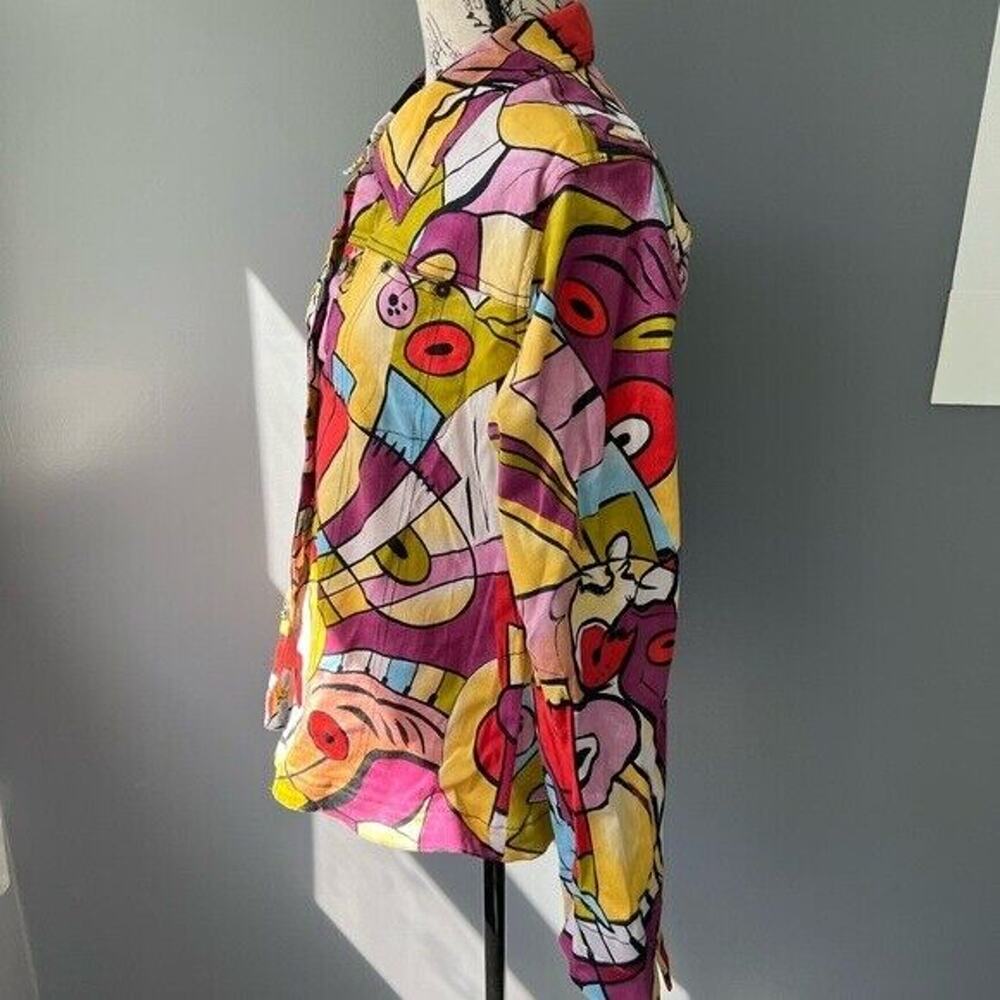 Vintage 90s mirror image surrealist multi colored patterned button up jacket - Picture 4 of 11